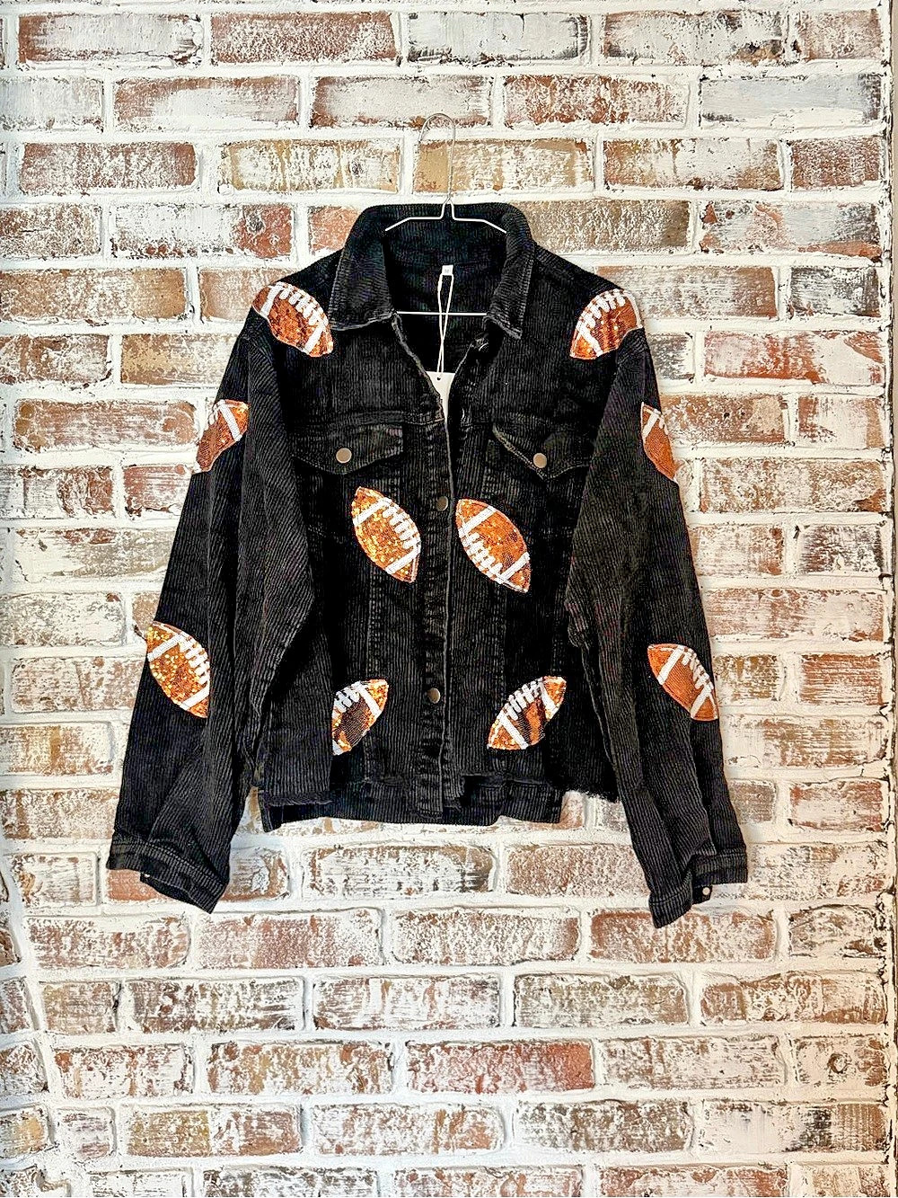 NWT Black Corduroy Sequin Football Jacket Shacket Game Day Medium